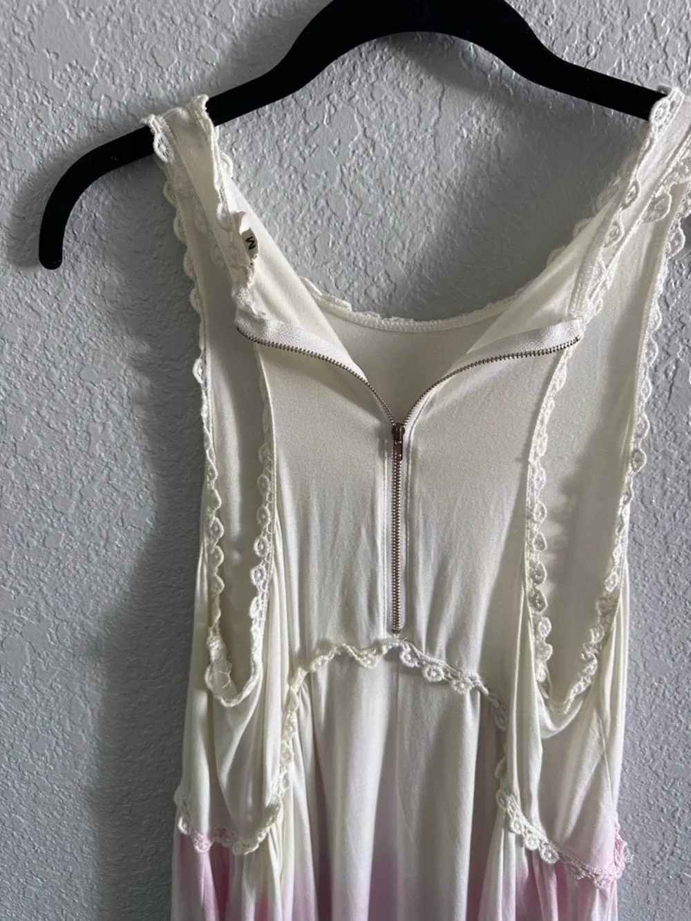 POL Boho Babydoll Tunic Top Lace Trim Ivory Pink Flowy Oversized Mini Size - Picture 5 of 9